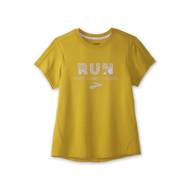 Brooks Distance Graphic Short Sleeve Running Shirt - Women's - Heather Golden Hour/Run/grey (62538-G